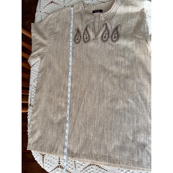 Rajavi Mens Tan Paisley Embroidered Long Sleeve Tunic Shirt Top, Kurta, Indian - Picture 7 of 9